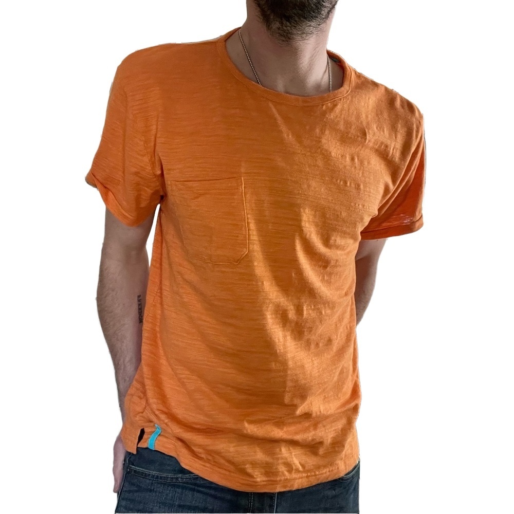 RUSTIC SOULS Mens Heathered Orange Crew Neck Short Sleeve Slub Knit T-Shirt